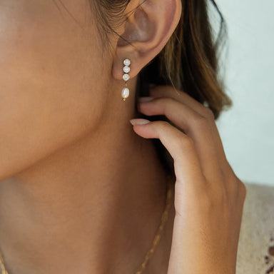 CZ Oval Freshwater Pearl Earrings