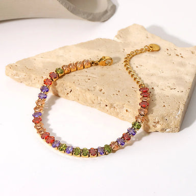 Mix Color Round Shape Zirconia Circling Setting 18K Gold Plated Stainless Steel Crystal Bracelets
