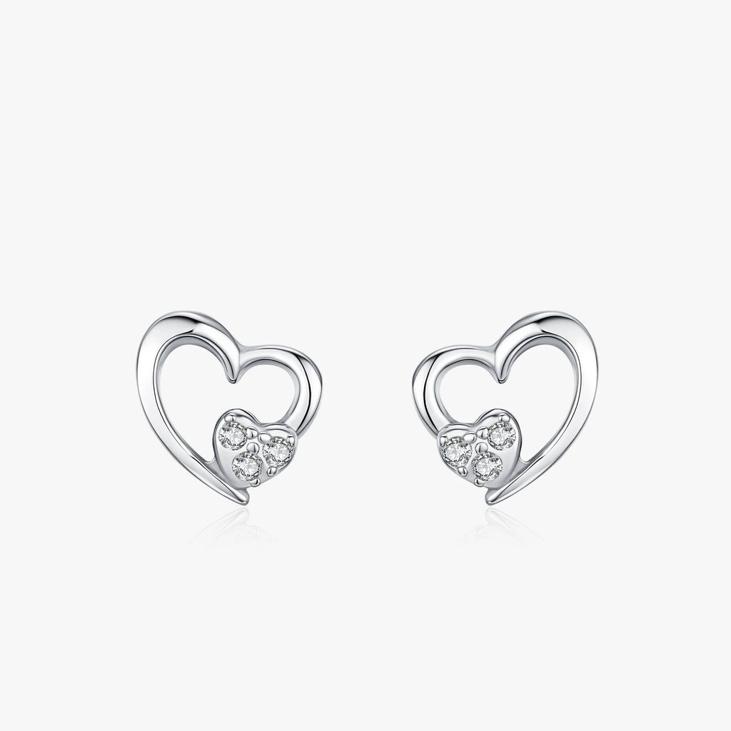 925 Sterling Silver Zircon Earrings Heart - Kimiko