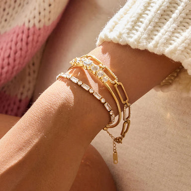 J&D Dainty 18K Gold Plated Stainless Steel Bangle Tennis Chain Zircon Bracelet Fashion Bangle