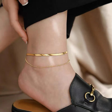 J&D Magnificent 18K Gold Plated Women Snake Anklet Stainless Steel Blade Flat Encryption Chain Anklet