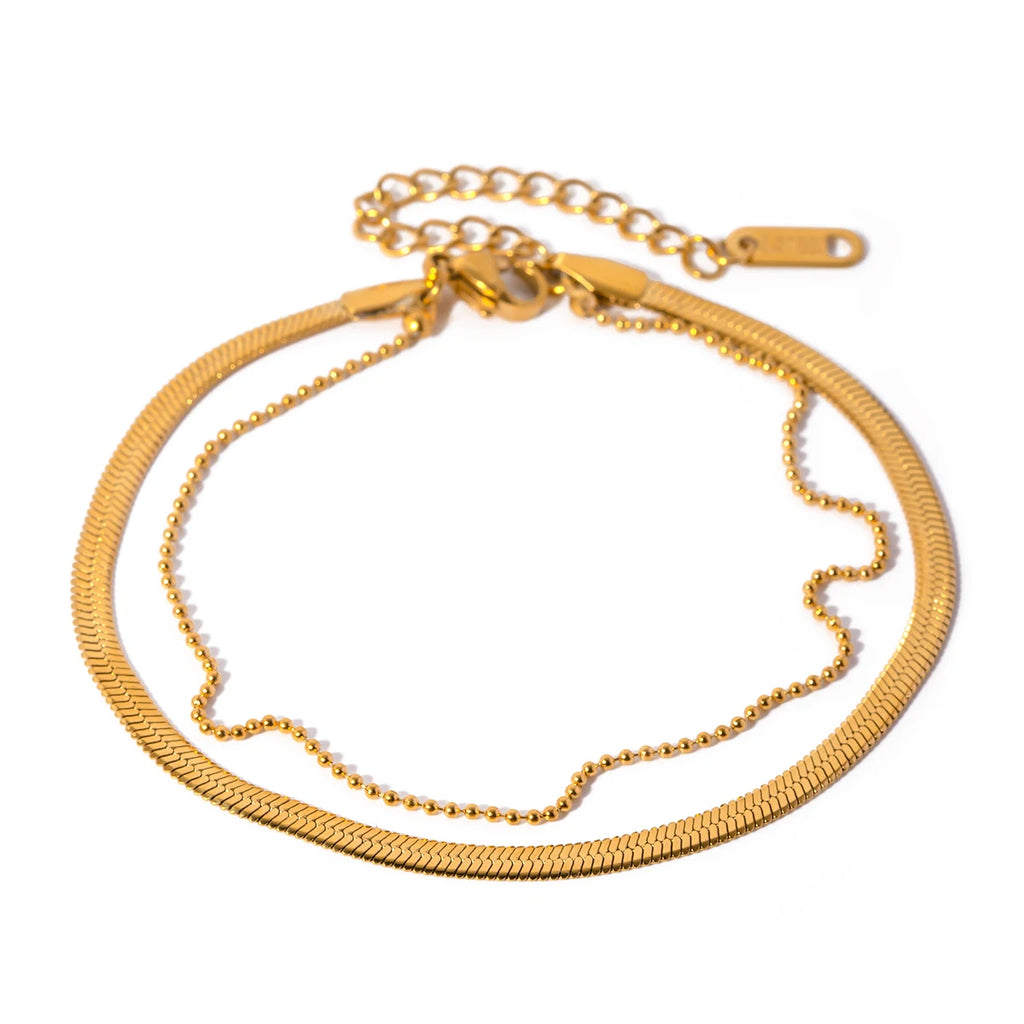 J&D Magnificent 18K Gold Plated Women Snake Anklet Stainless Steel Blade Flat Encryption Chain Anklet