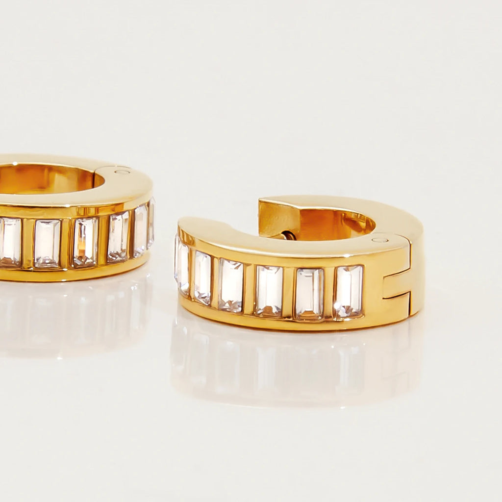 Crystal Rectangle Stone Small Huggie Earrings