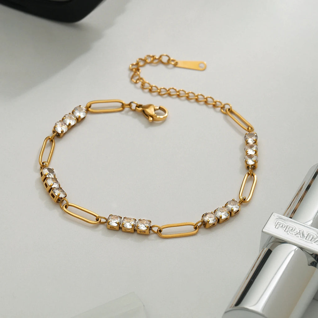 J&D Women's Ins Chain Minimalist Paper Clip Bracelet Circular Zircon Classic Gold Plated Sports Moissanite Bracelets Bangles
