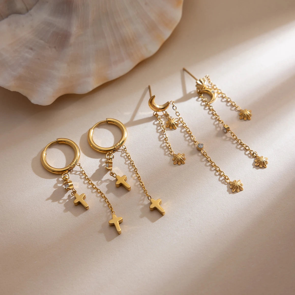 Moon Tassel Earrings 18K Gold