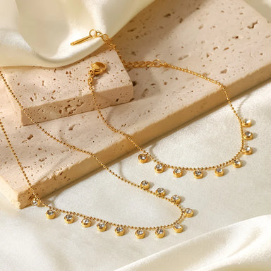 18K Gold Plated Tassel Round Zircon Bracelet Stainless Steel Bead Chain Clear Cubic Zircons Bracelet Girl