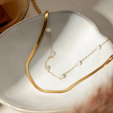 J&D Luxury Stainless Steel Gold Round Shell Pearl Snake Anklet Blade Flat Encryption Chain Anklet