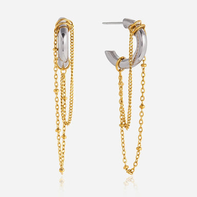 Bicolor Chain CC Hoop Tassel Earring