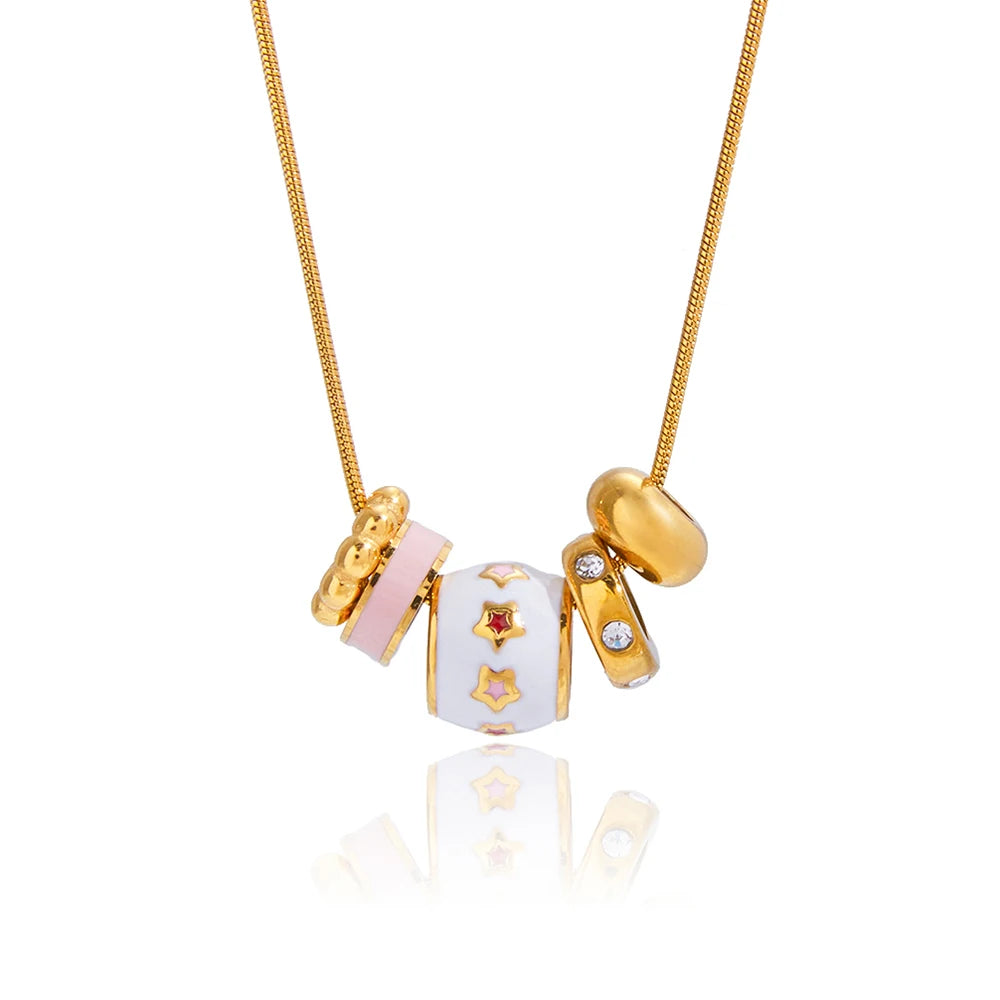 Enamel Star Spacer Beads Pendant Necklace