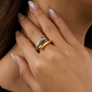 J&D 18K Gold Plate Stainless Steel Rings Modern Minimalist Sweet Cool Gold and Silver Smooth Open Ring