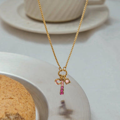 J&D Romanic Love Hollow Heart Cute 3 in 1 Pink Zircon Block Charms Pendant Necklace