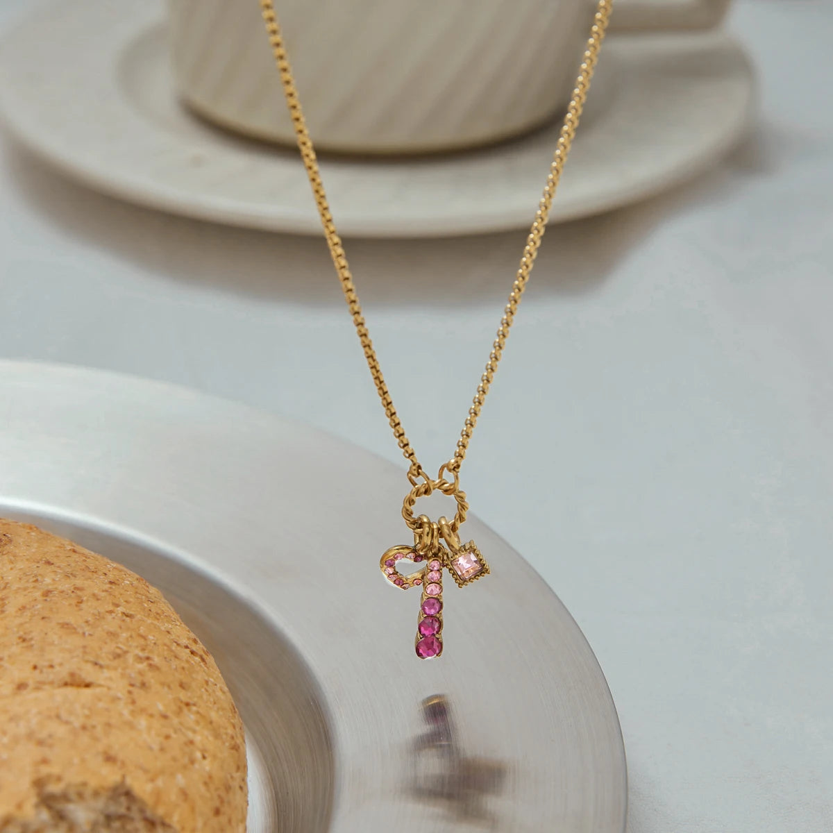 J&D Romanic Love Hollow Heart Cute 3 in 1 Pink Zircon Block Charms Pendant Necklace