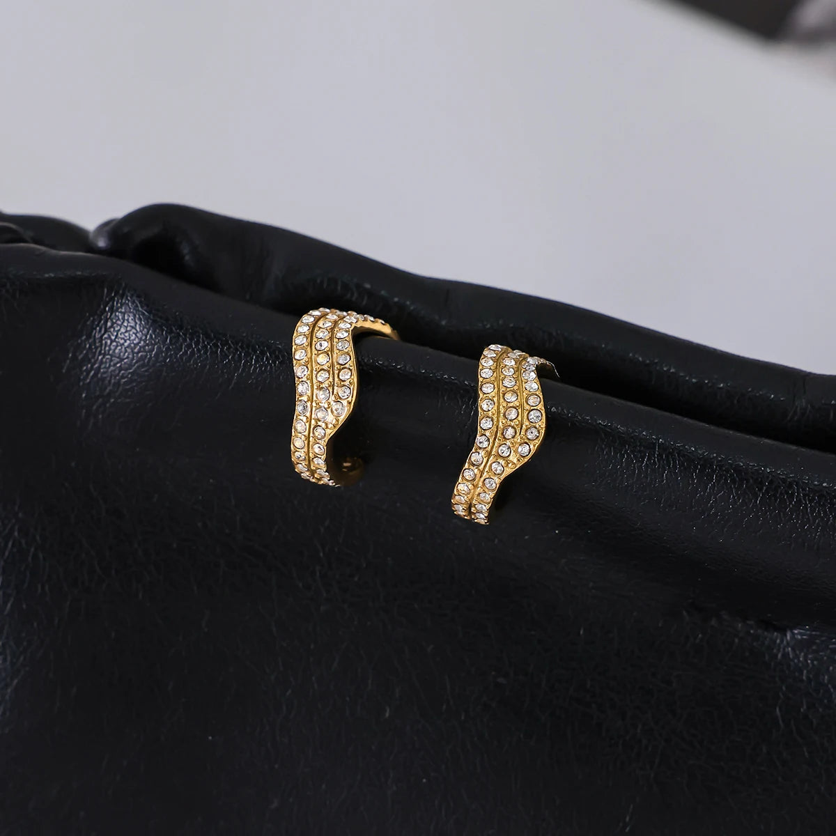 Three-layer White Rhinestone Wave Ear Clips