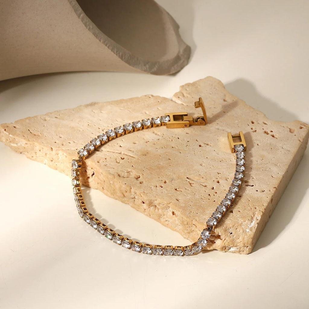 Trendy 14k Gold Plated Full Zircon Plated Claw Setting  Stainless Steel Bracelets for Ladies Gift