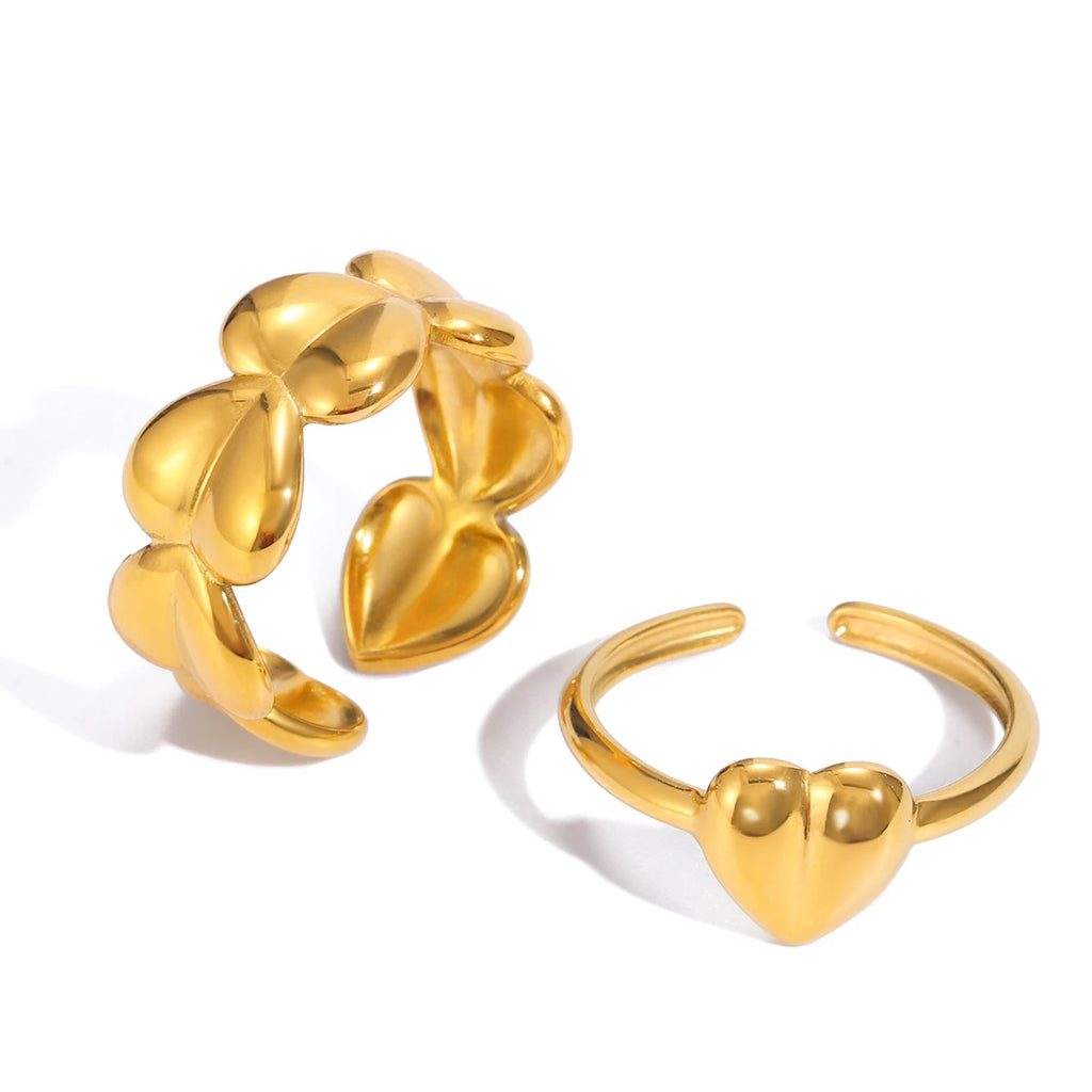 J&D 18K PVD Gold Plate Stainless Steel Rings Waterproof Trendy Sweet Heart-shaped Adjustable Open Ring
