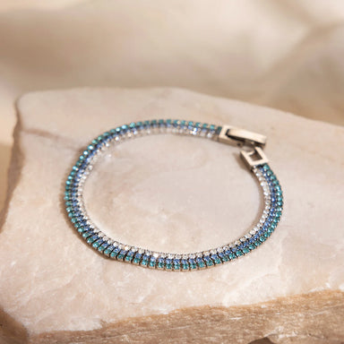 J&D Jewelry Silver Color Stainless Steel Three Layer Tennis Bracelet with Blue Purple White Rhinestone for Women