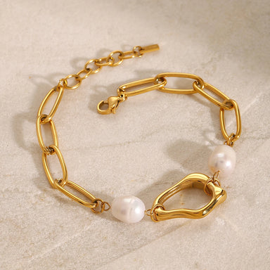 J&D Luxury 18k Gold Stainless Steel Adjustable Bracelets Freshwater Pearl Irregular Pendant Bracelets
