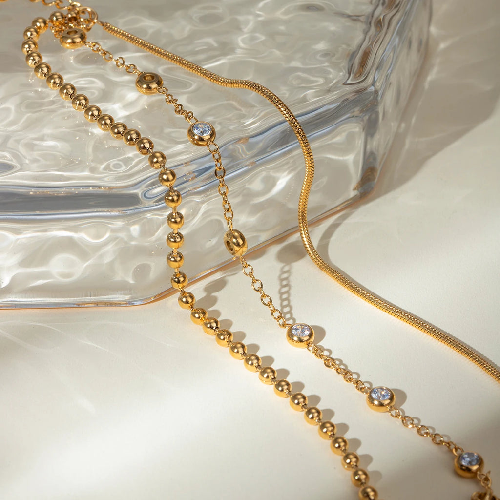 J&D 18K Gold Plated Stainless Steel Multi-layer Cubic Zirconia Bracelet, 18+5cm