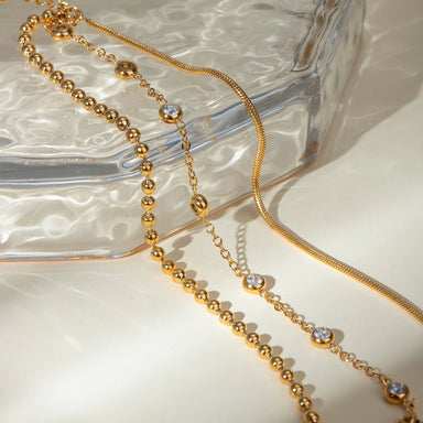 J&D 18K Gold Plated Stainless Steel Multi-layer Cubic Zirconia Bracelet, 18+5cm