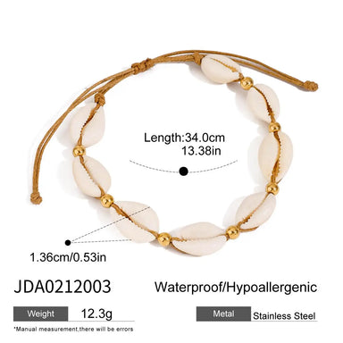 J&D Stainless Steel 18K PVD Plating Bead Beach Jewelry Nugget Shell Cord Braided  Adjustable Anklet