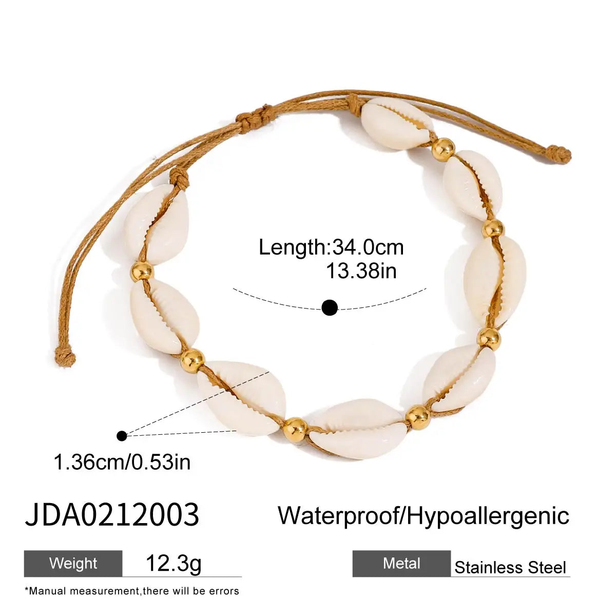 J&D Stainless Steel 18K PVD Plating Bead Beach Jewelry Nugget Shell Cord Braided  Adjustable Anklet