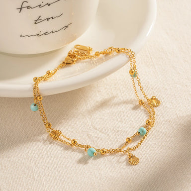 New Arrival Stainless Steel Anklet Beach Jewelry Gift Stainless Steel Turquoise Stone Pendant Seashell Charm Anklet