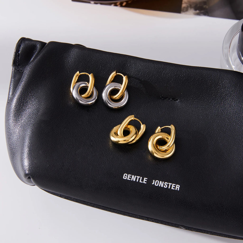 Two Tone Smooth Double Circle Earrings