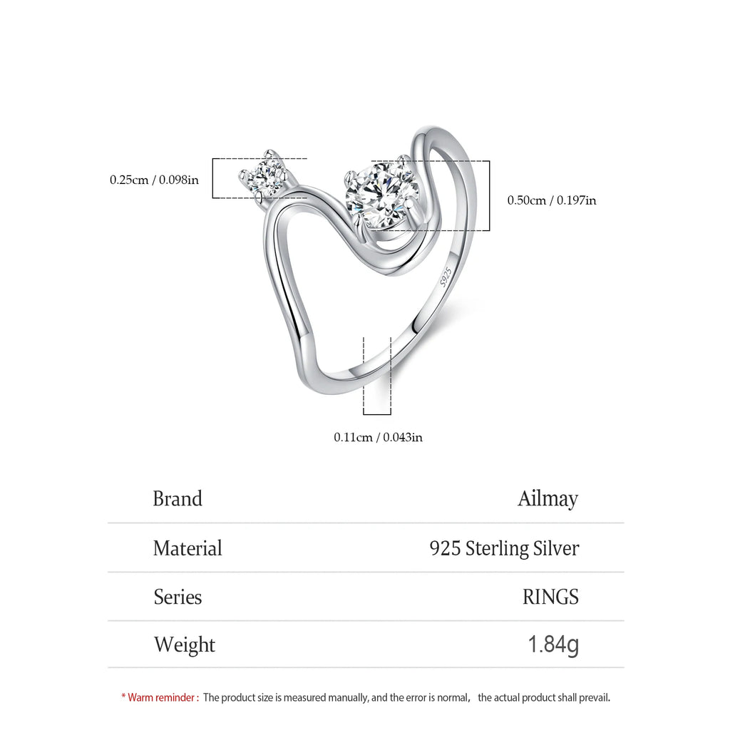 Ailmay 925 Sterling Silver Trendy Geometric Line Design Dazzling Clear CZ Finger Rings For Women Fine Jewelry Gifts