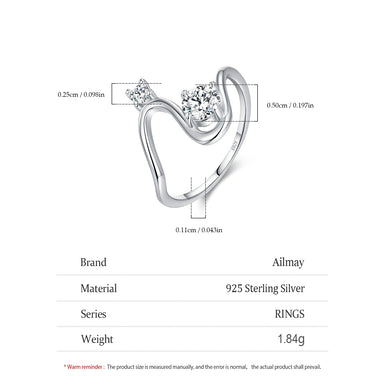 Ailmay 925 Sterling Silver Trendy Geometric Line Design Dazzling Clear CZ Finger Rings For Women Fine Jewelry Gifts