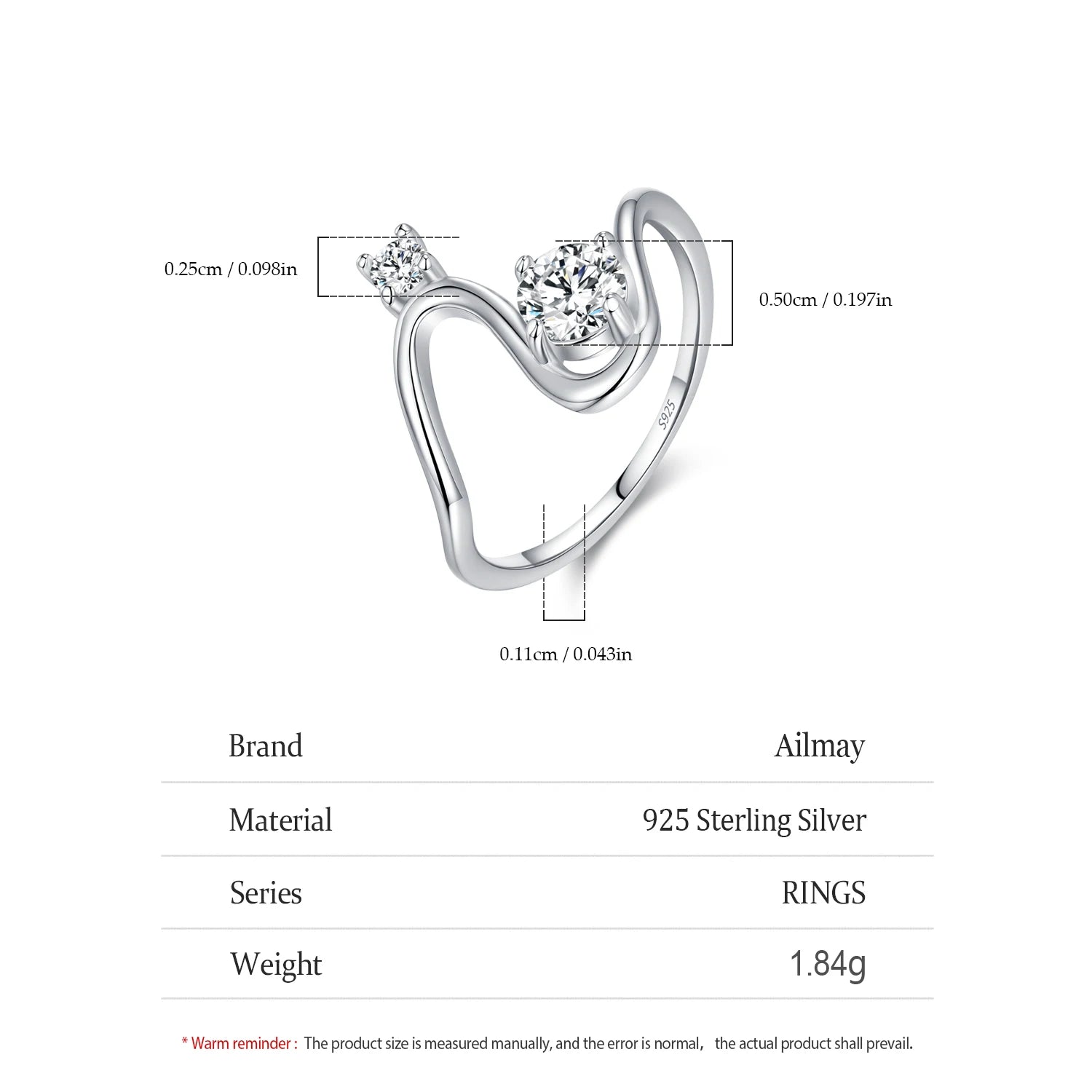 Ailmay 925 Sterling Silver Trendy Geometric Line Design Dazzling Clear CZ Finger Rings For Women Fine Jewelry Gifts