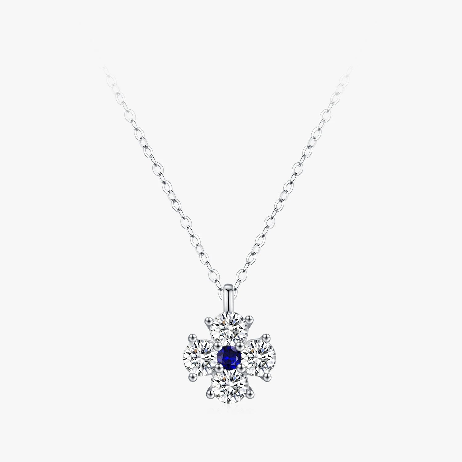 Four-Leaf Clover Blue White Zircon Small Necklace