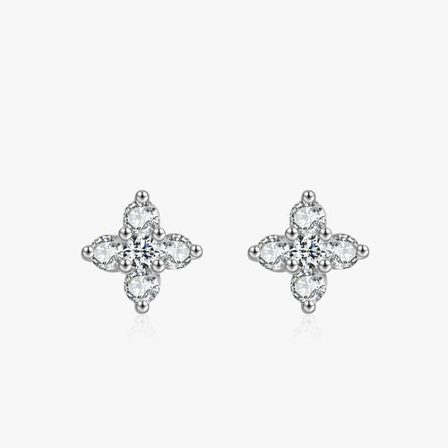 925 Sterling Silver Four-leaf Clover Flower Stud Earrings - Kimiko