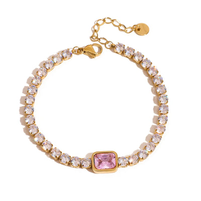 Sweet Romance Pink White Square Zircon Tennis Bracelet