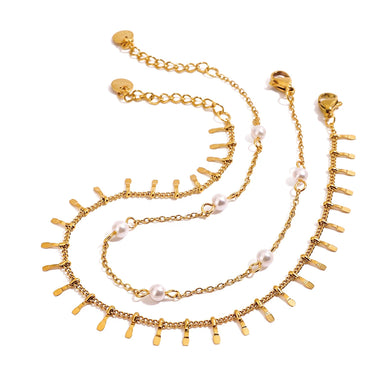 J&D New Arrival Stainless Steel Ocean Jewelry Vacation Style Chain Natural Freshwater Pearl Anklet