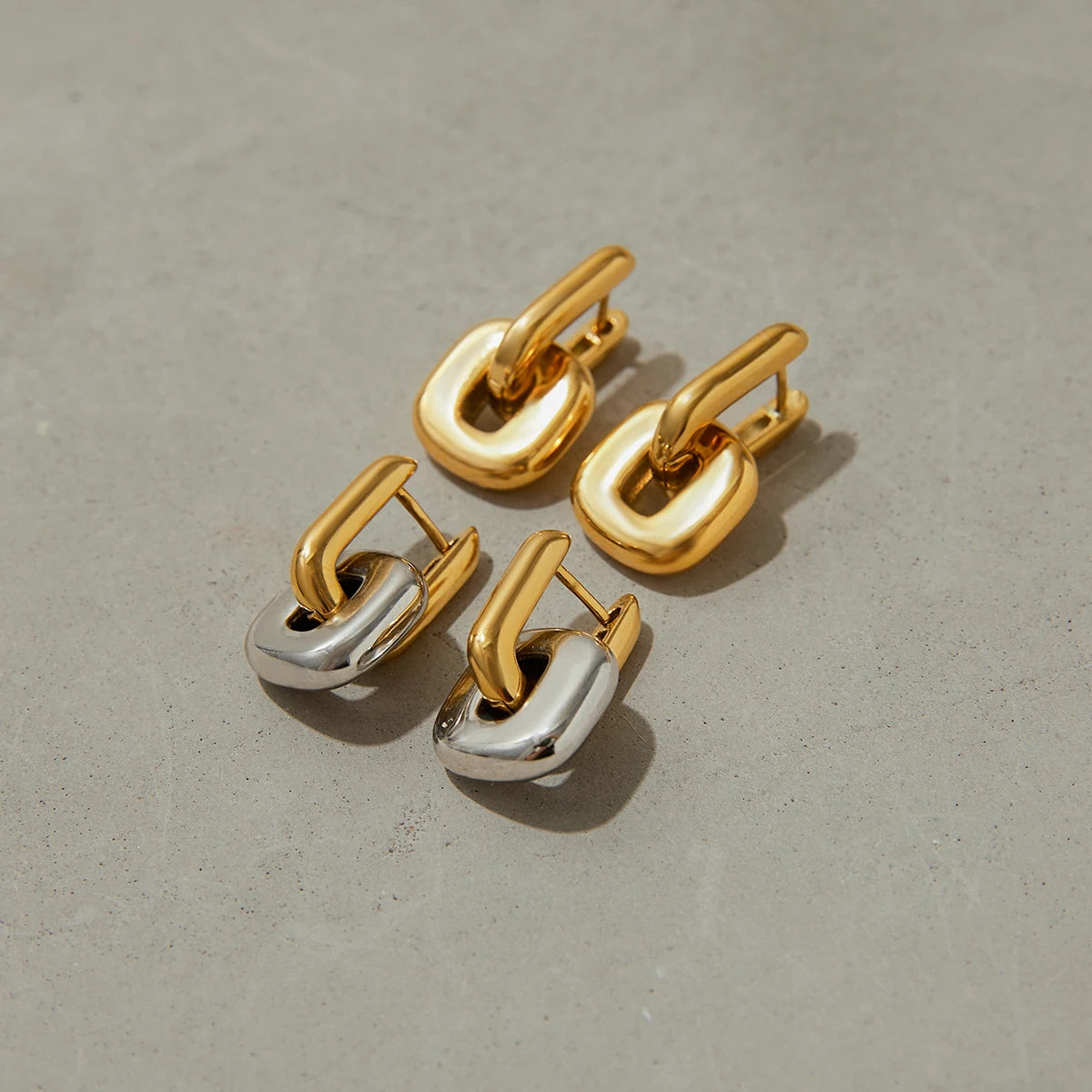 Two-Tone Oval Earrings Stackable