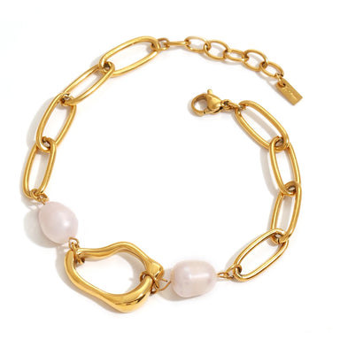 J&D Luxury 18k Gold Stainless Steel Adjustable Bracelets Freshwater Pearl Irregular Pendant Bracelets