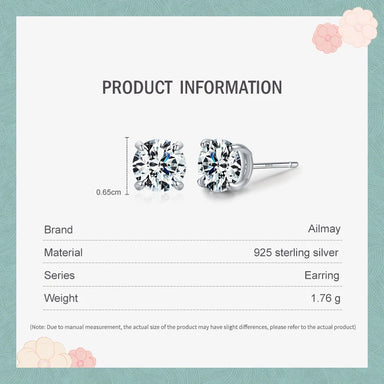 925 Sterling Silver Round Clear Zircon Stud Earrings - Kimiko