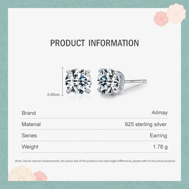 925 Sterling Silver Round Clear Zircon Stud Earrings