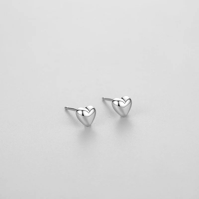 925 Sterling Silver Simple Heart Stud Earrings - Kimiko