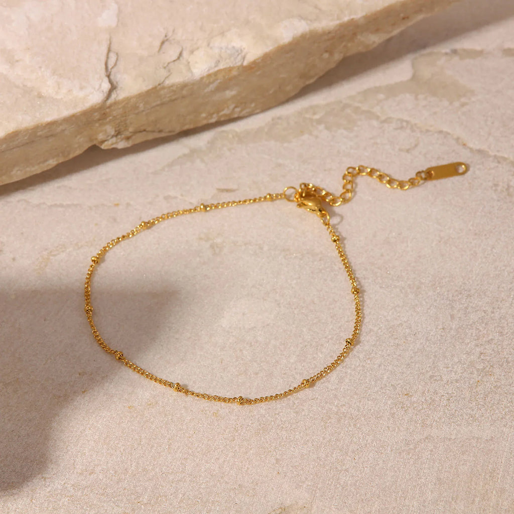 J&D 18k Gold Plated Stainless Steel Anklet Gold-Plated Trendy Chain Design Stylish Round Bead Anklet
