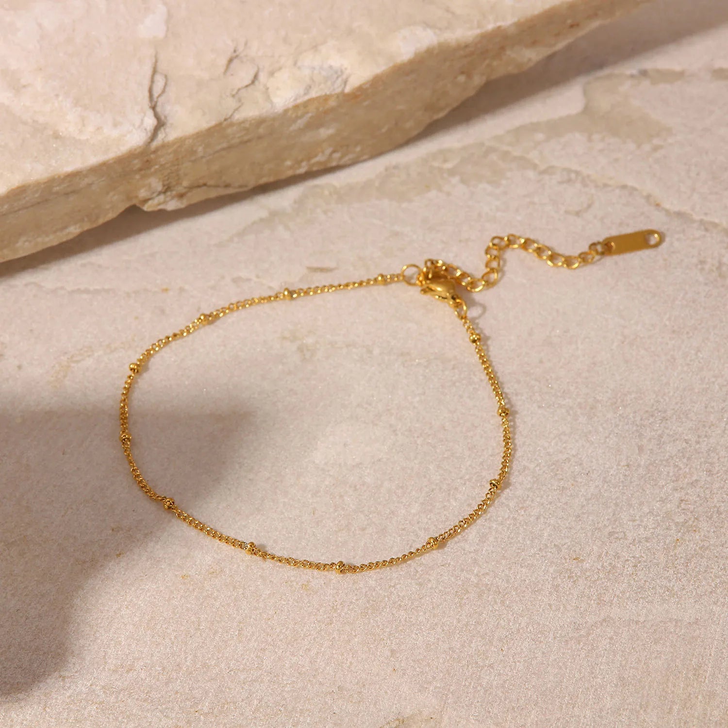 J&D 18k Gold Plated Stainless Steel Anklet Gold-Plated Trendy Chain Design Stylish Round Bead Anklet