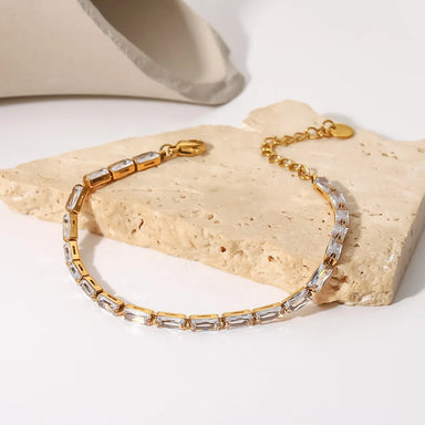 White Color Cubic Zirconia Circling Setting 18k Gold Plated  Stainless Steel Bracelets for Woman