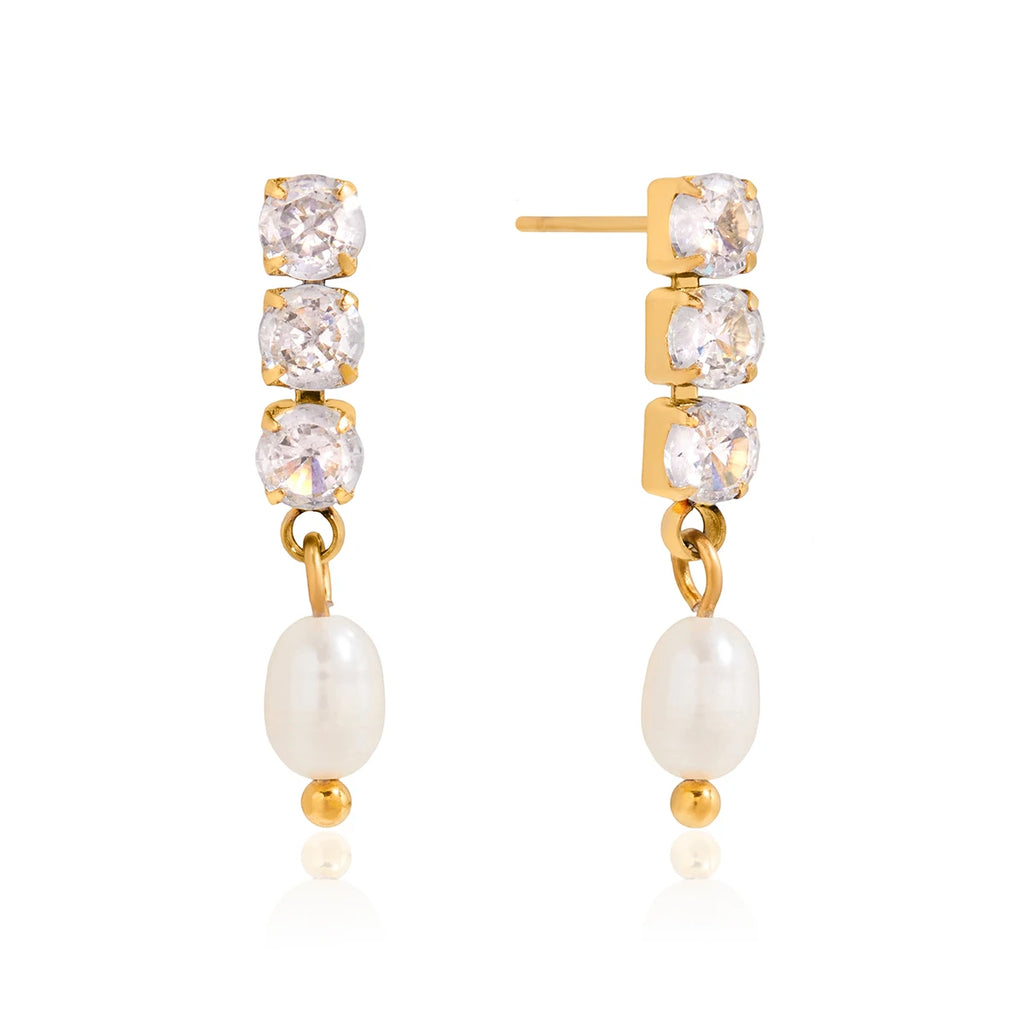 CZ Oval Freshwater Pearl Earrings