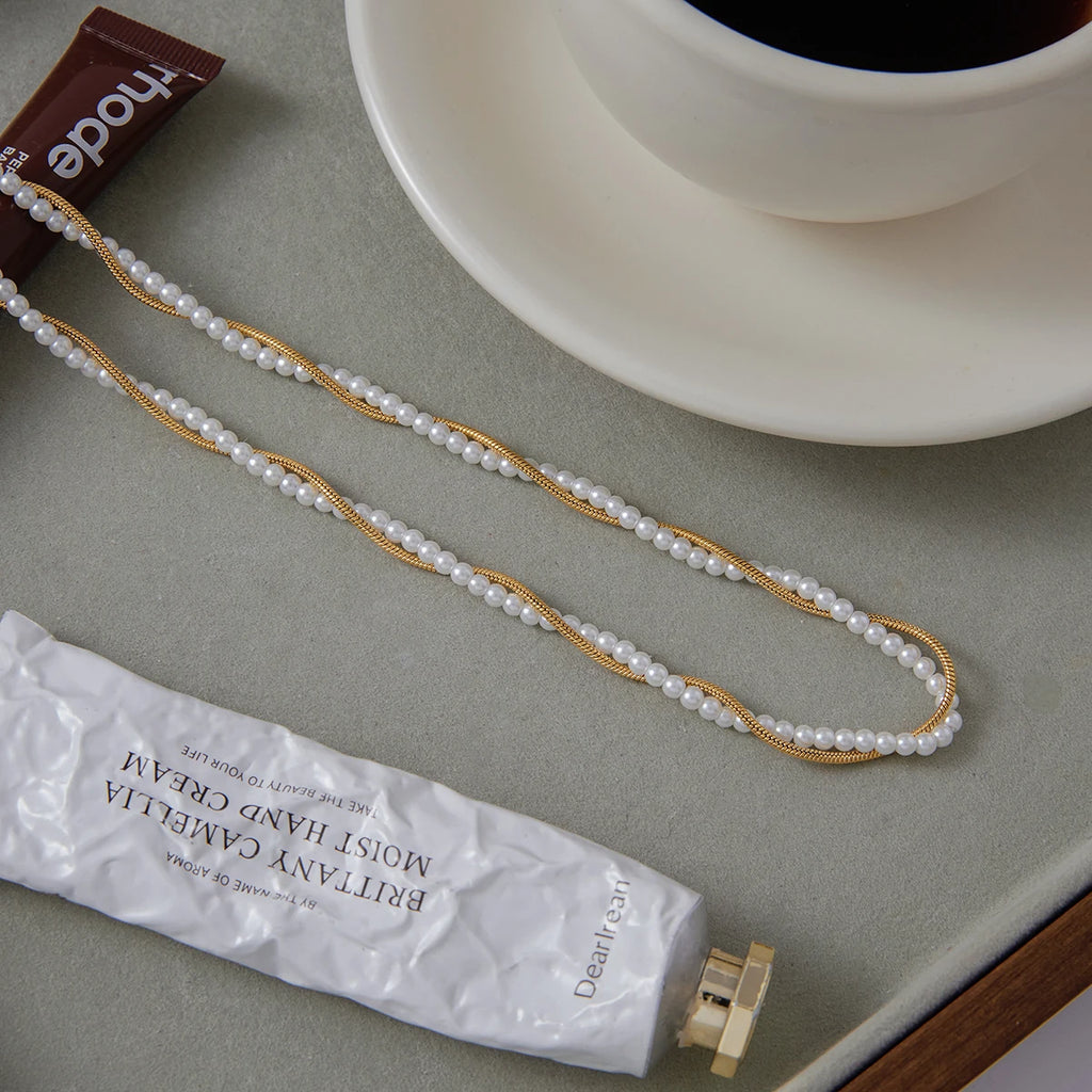 Snakebone Pearl Beads Layer Chain Necklace