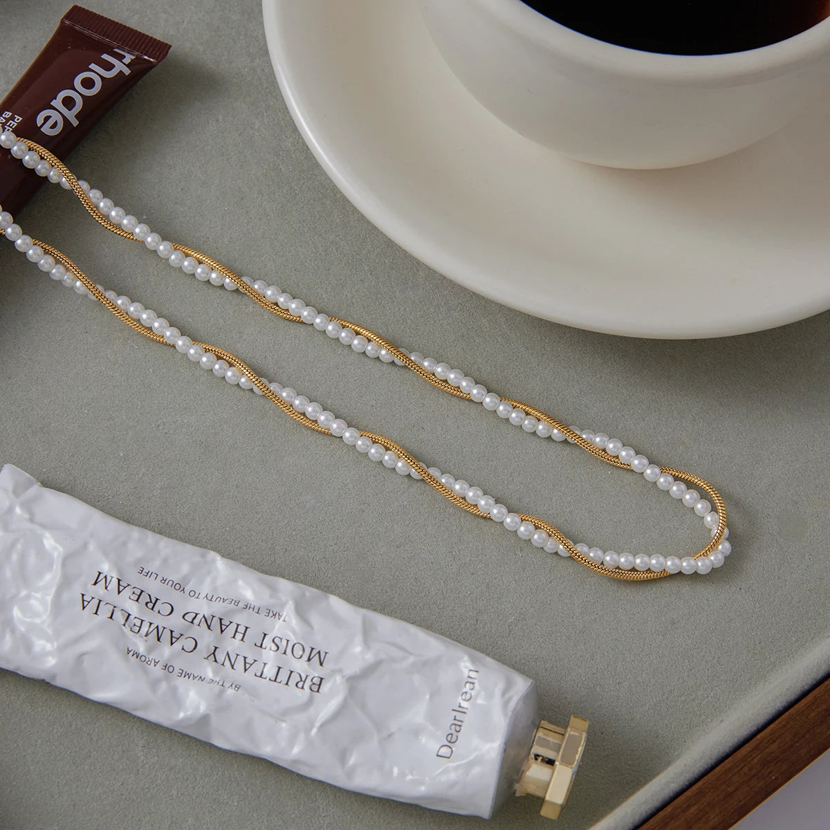 Snakebone Pearl Beads Layer Chain Necklace
