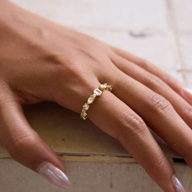 J&D 18K Gold Plated Stainless Steel Adjustable Irregular Zircon Opening Ring Personality Jewelry