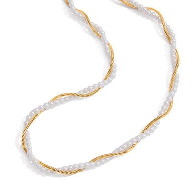 Snakebone Pearl Beads Layer Chain Necklace