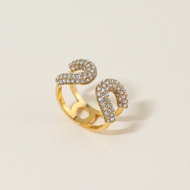 J&D Designer Inspired Women Open Paperclip Ring White Crystal Rhinestones Adjustable Ring 18K Gold Minimalist StackableJewelry
