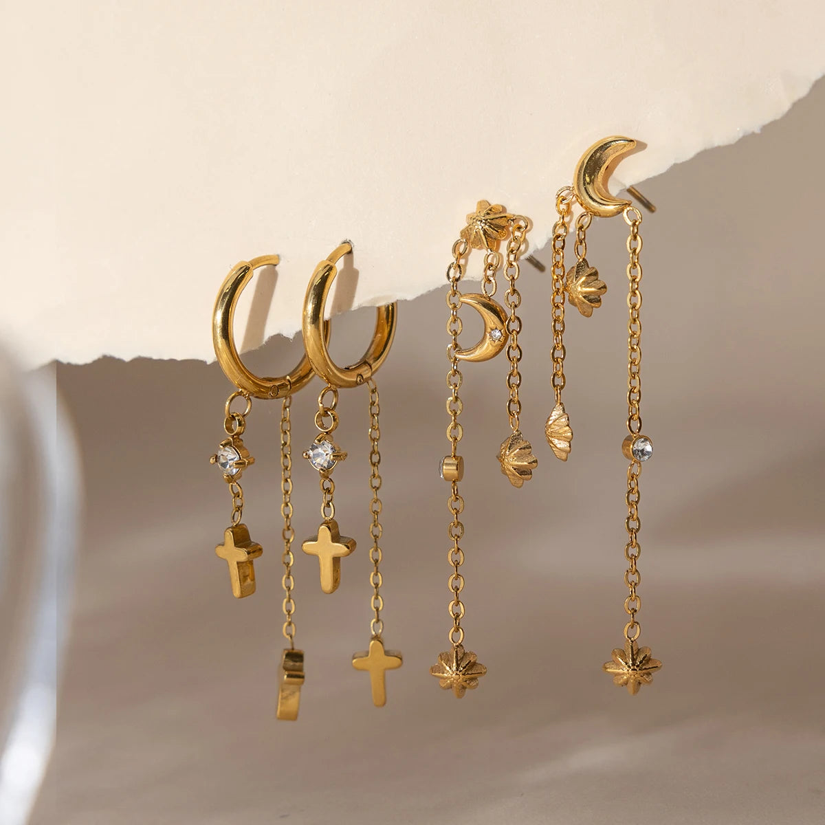 Moon Tassel Earrings 18K Gold