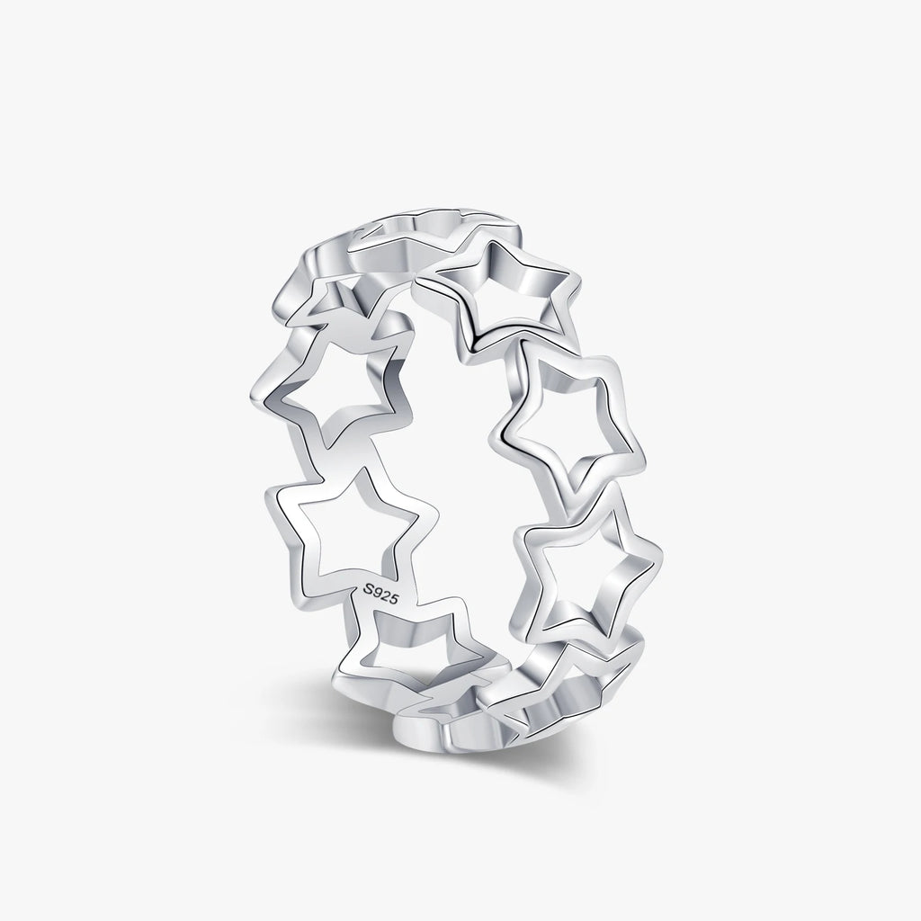 Ailmay Simple Hollow Star Real 925 Sterling Silver Rings for Women Girls Fine Design Ring Statement Jewelry Party Gift